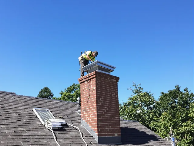 La Puente Chimney Sweep technician measuring a chimney cap in La Puente, CA