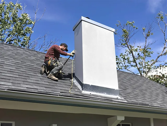 La Puente Chimney Sweep team member finishing chimney construction in La Puente, CA