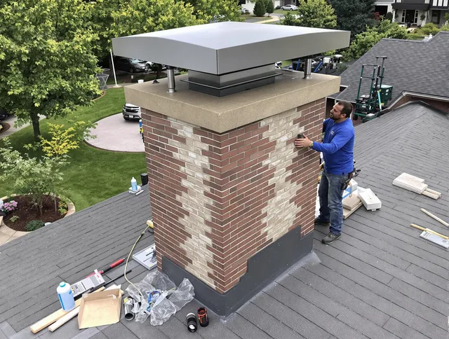 La Puente Chimney Sweep team working on a custom chimney remodel in La Puente, CA